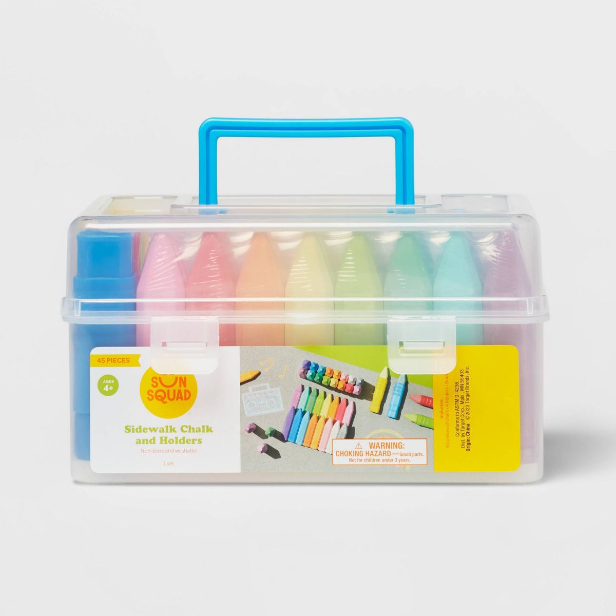 Sun Squad - Caja de gises para aceras, 45 piezas, con 4 soportes