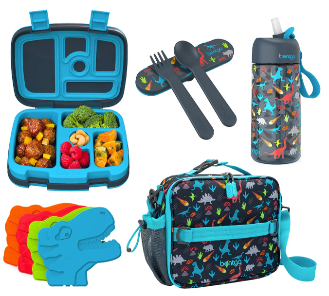 Bentgo Kids Prints Set de 5 piezas con lonchera, mochila, cubiertos, bloque de hielo y vaso