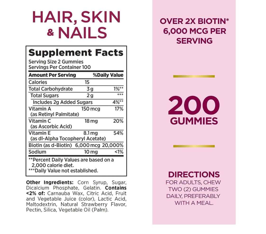 Nature's Bounty 200 gomitas - Multivitaminico para cabello, piel y uñas